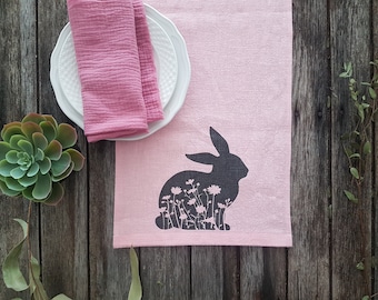 Bunny table runner, pink Easter table runner, Easter table runner, floral bunny table linen, baby pink table runner, Easter Table runner