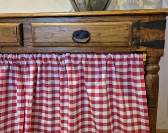 ロッドポケットのギンガムカーテン、シンクスカート、バスルーム用のギンガムチェック、小さな窓に吊るす、ヘッダードレープ、光フィルタリングバランス