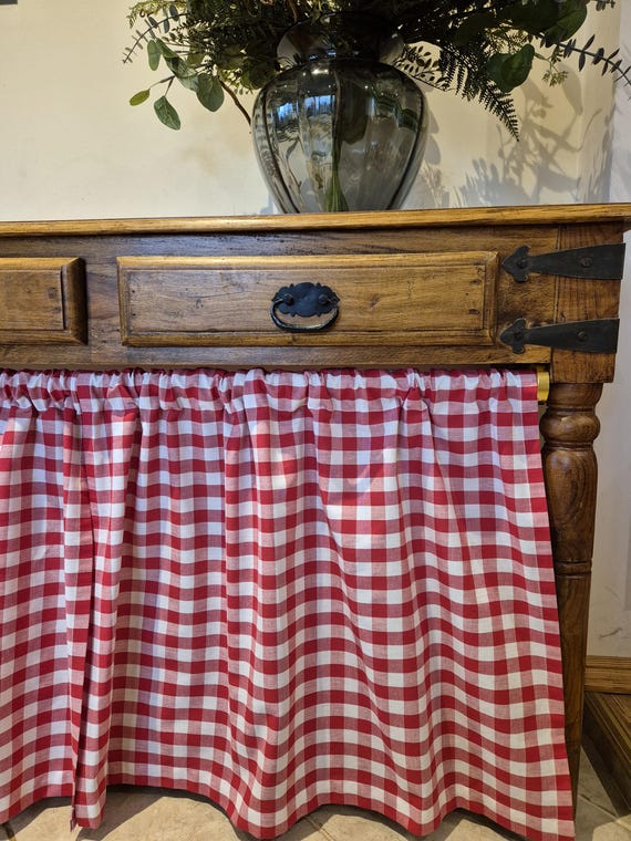 Rod pocket gingham curtains, sink skirt, gingham checkered for bathroom, hanging for small windows, header drapes light filtering valances