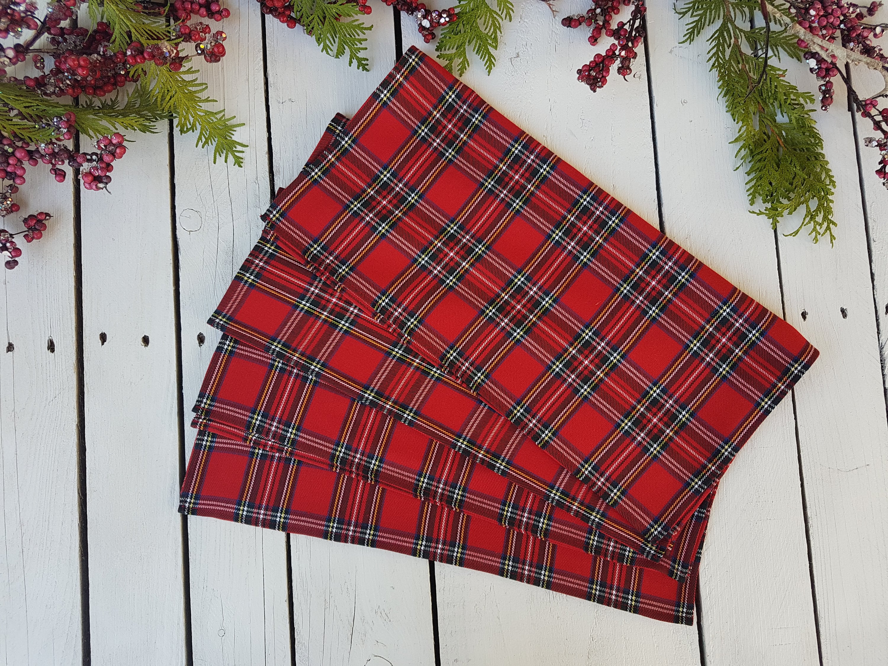 Red Plaid Table Runner Extra Wide Table Runner Plaid Table Etsy