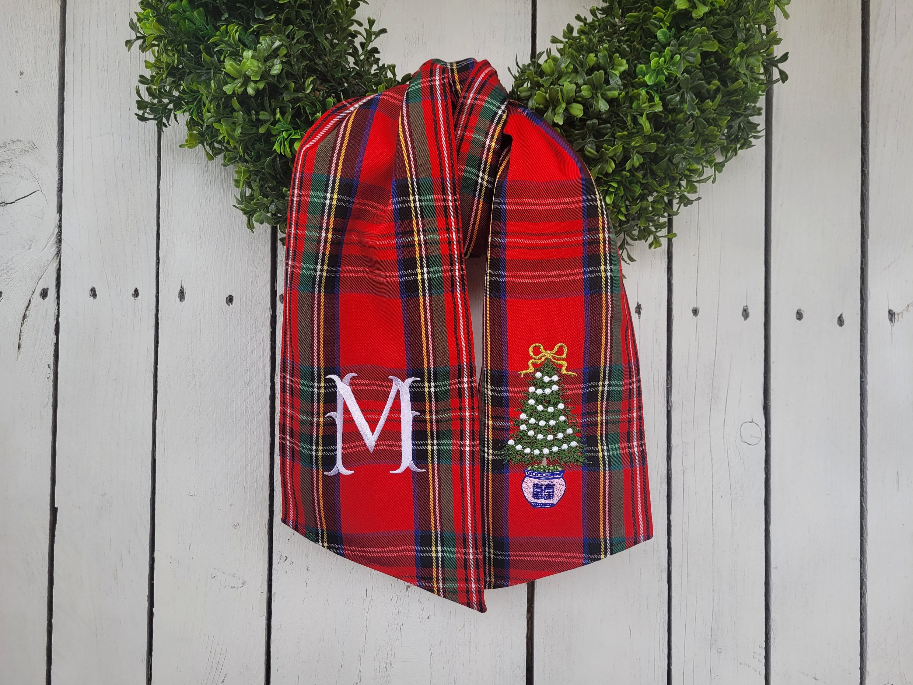 Chinoiserie Plaid Wreath Sash Christmas Tree Door Wreath Sash