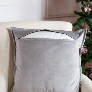 Light gray velvet pillow cover, gray cushion cover image 4