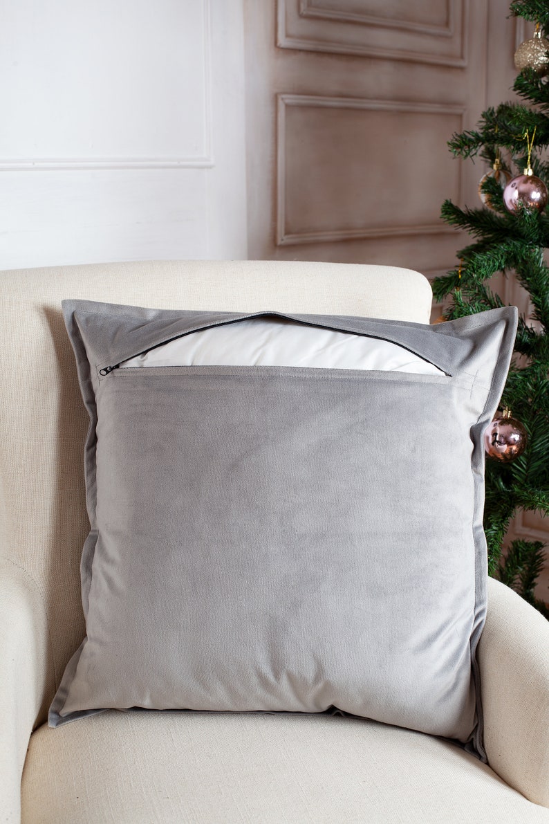 Light gray velvet pillow cover, gray cushion cover image 4