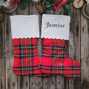Scalloped cuff Christmas stockings, Scalloped cuff Christmas stockings, plaid Christmas stockings
