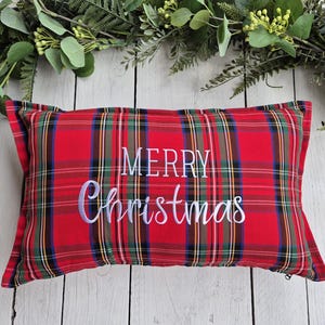 Housse de coussin à carreaux Royal Stewart Merry Christmas, housse de coussin de ferme, taie d&#39;oreiller en tartan, coussin à carreaux vert et rouge