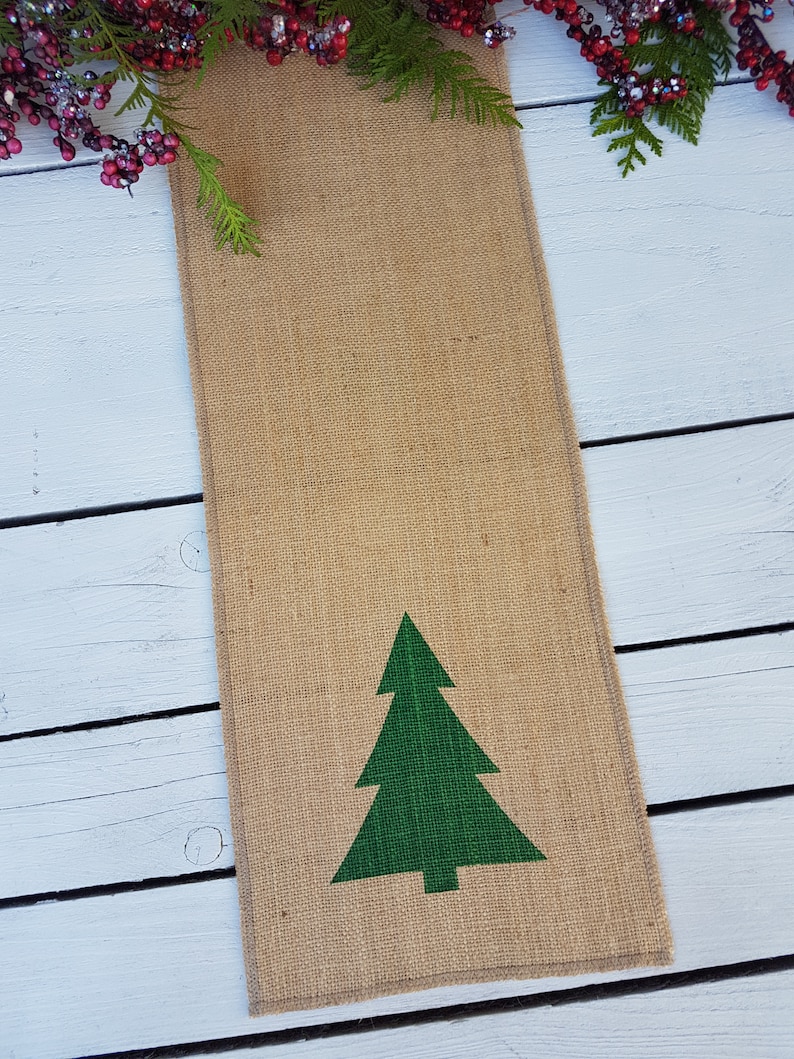 Christmas Tree Table Runner Burlap Table Runner Christmas Etsy