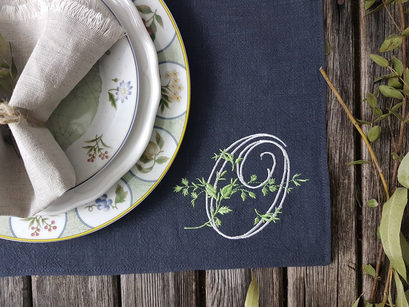 Monogramed Linen Placemat Personalized Placemats Embroidered Etsy