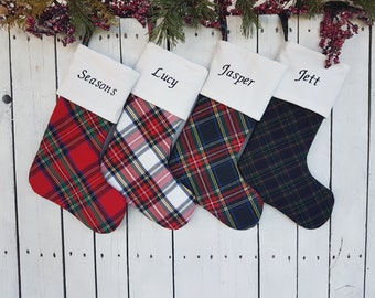 Holiday Plaid Christmas stockings, family Christmas stockings, tartan Christmas stockings