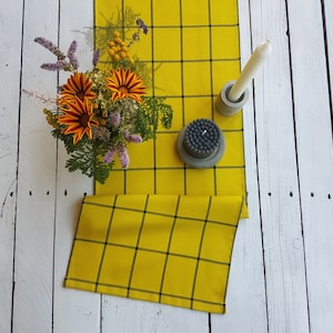 Yellow check table runner, bright yellow runner, cheerful runner