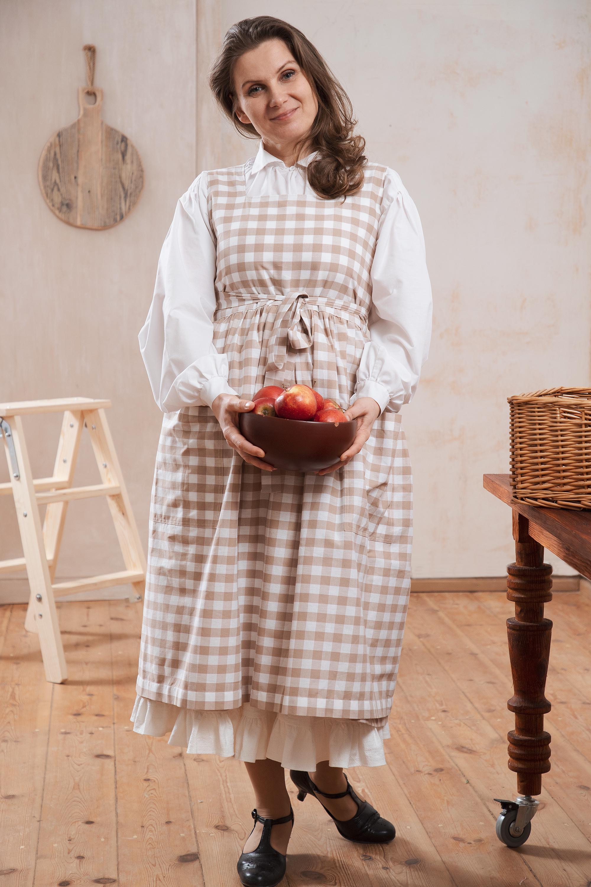 Gingham Pinafore Dress for Ladies, Tartan Cottage Apron With