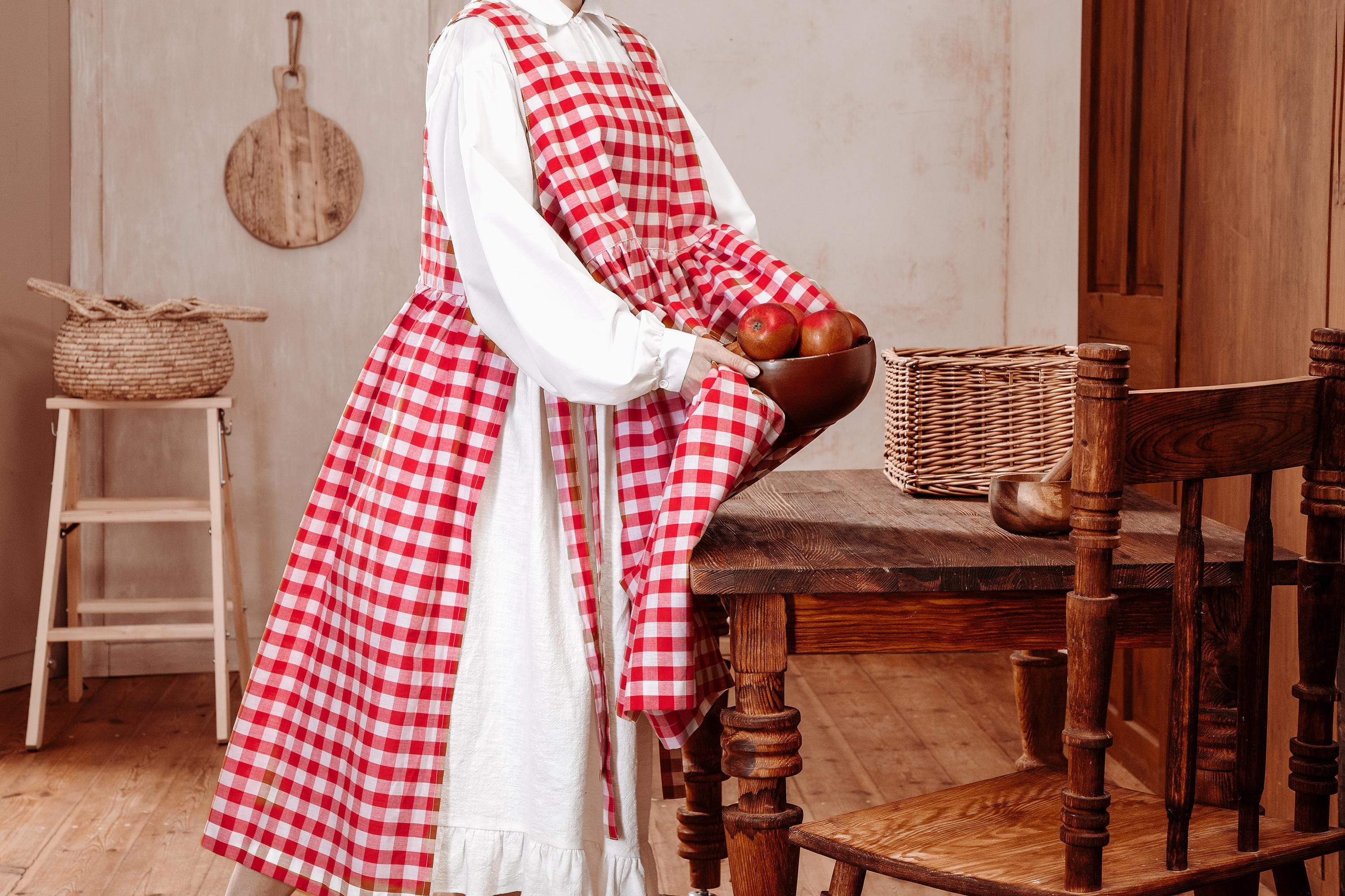 Plaid Pinafore Dress With Pockets, Gingham Apron for Ladies