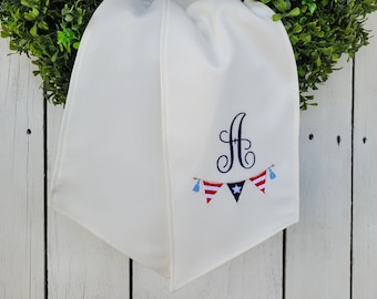 Bunting monogram wreath sash,  patriotic wreath sash, 4th of July sash