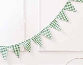 Green gingham bunting, tartan bunting, Blackwatch bunting, Checked, chekered bunting