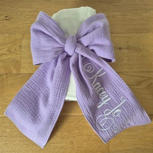 Monogrammed Baby Bow Sash, Crib Bow, Maternity Photo Prop, Baby Shower Gift, Swaddle Wrap Bow
