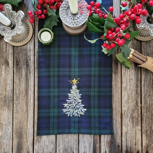 Embroidered Black Watch table runner, embroidered Christmas table runner