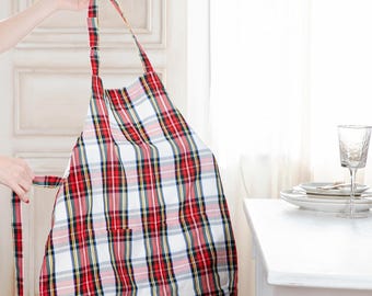Tablier Vintage à Carreaux Noir Et Blanc Avec Poche Pour Pinces à Linge (S1)