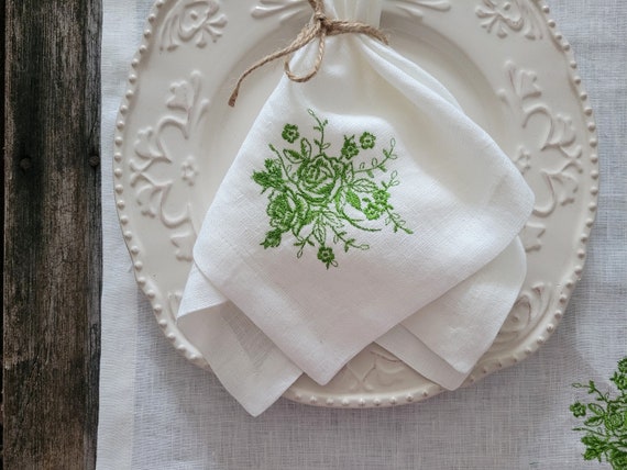 Tovaglioli Di Stoffa In Puro Cotone Con Bordo Smerlato - Set Da 4, 45x45 Cm, Colore Avorio Con Profilo Beige, Riutilizzabili E Lavabili