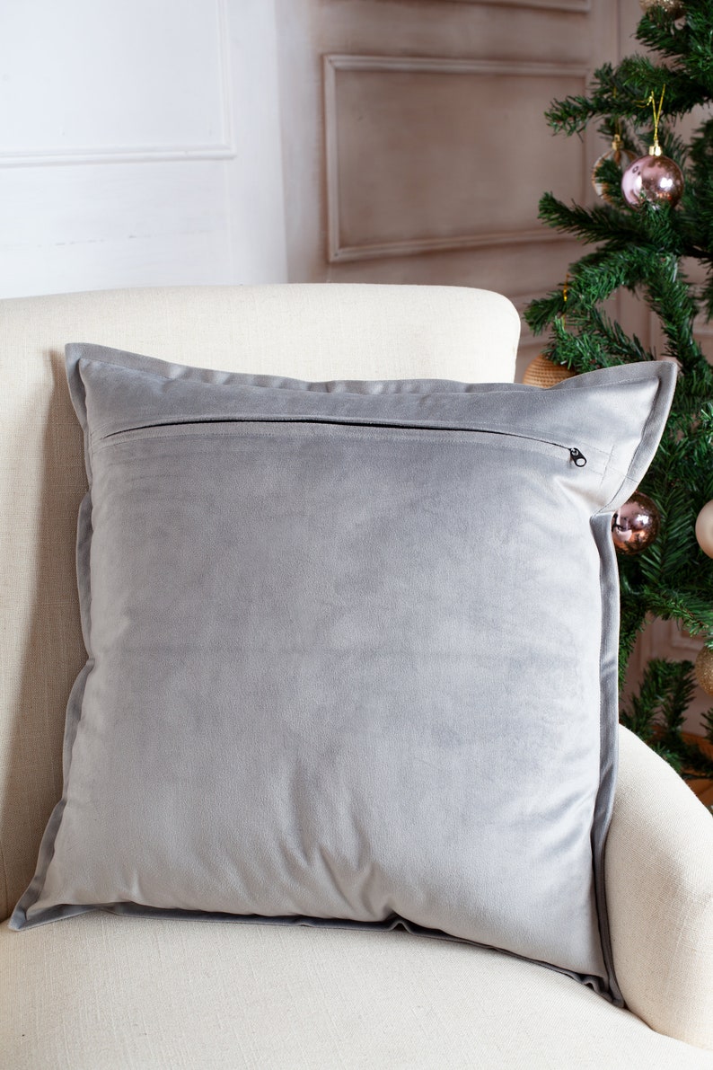 Light gray velvet pillow cover, gray cushion cover image 3