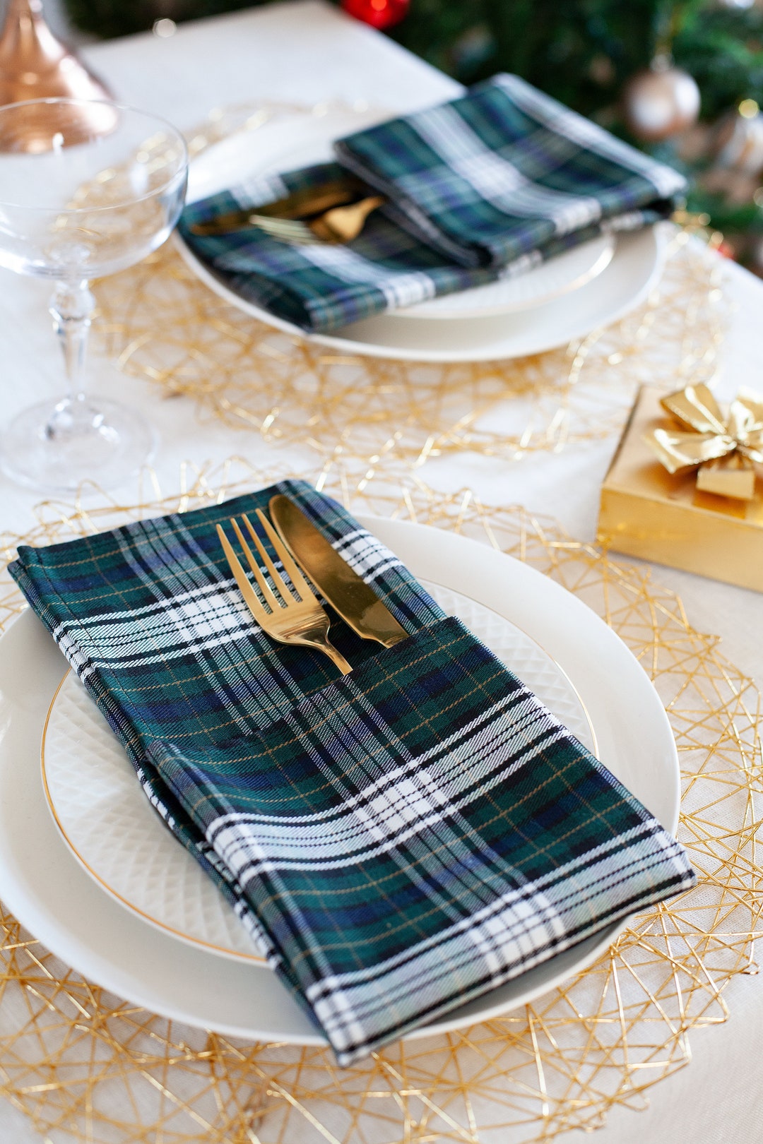 Green Plaid Napkins, Tartan Napkins, Christmas Serviettes Etsy