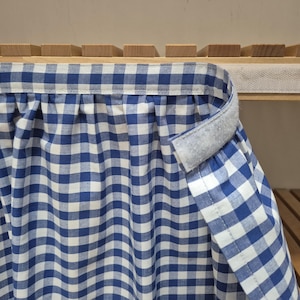 Hook and loop vanity skirt, checkered for bathroom, utility skirt, vanity shelf skirt, self adhesive sink skirt