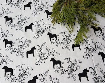 Dala horse tree skirt, Christmas tree skirt, Monochrome tree skirt.