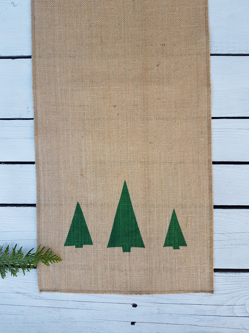 Christmas Table Runner Burlap Table Runner Christmas Tree Etsy