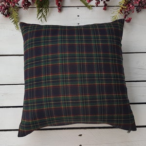 Plaid pillow cover, farmhouse pillow cover, tartan pillow sham, green and brown plaid pillow cover image 2