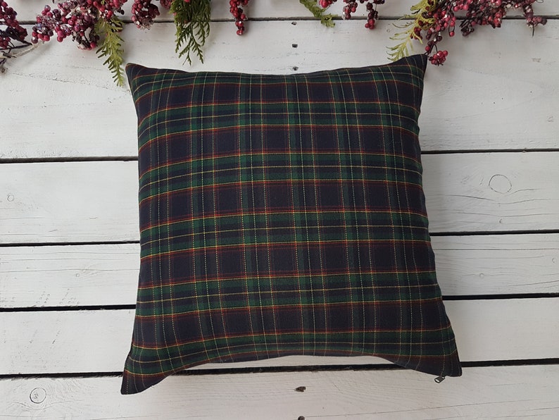 Plaid pillow cover, farmhouse pillow cover, tartan pillow sham, green and brown plaid pillow cover image 2