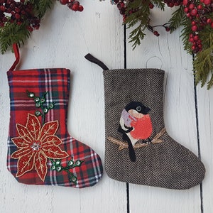 Robin Christmas stockings, small stockings, embroidered stockings, Whimsical little Christmas stockings image 4