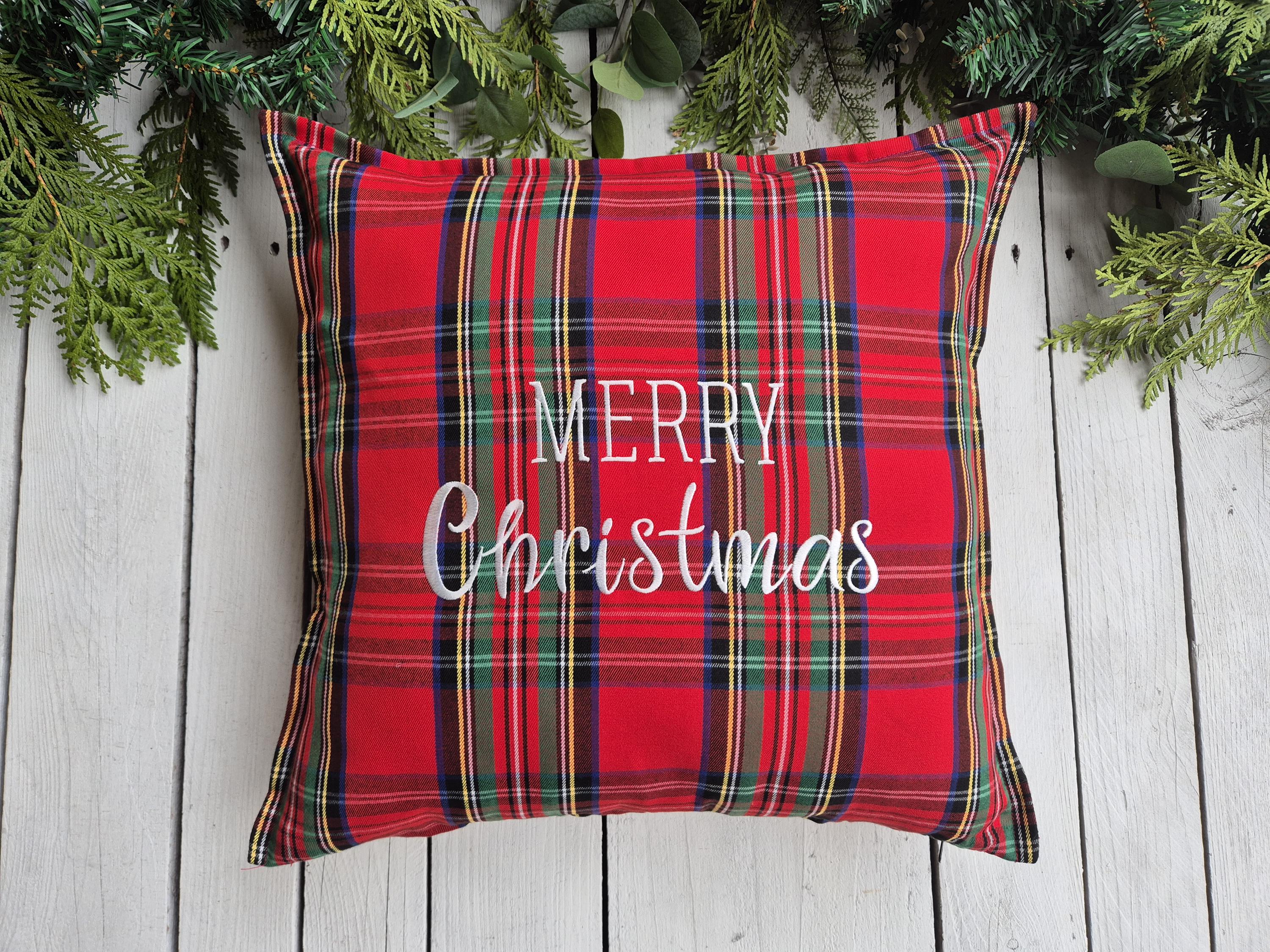 Plaid Merry Christmas Pillows Merry Christmas Royal Stewart Plaid
