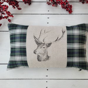 Stag pillow cover, Farmhouse pillow covers, Plaid pillow cover, rustic pillow cover, tartan pillow sham