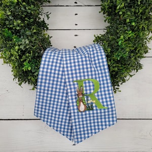 Blue gingham wreath sash, Easter wreath sash, Bunny  wreath sash