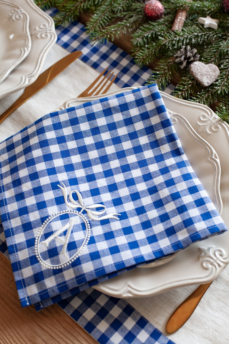 Personalized blue gingham napkins, Christmas napkins, Chinoicery napkins, Beatrice collection napkins image 4