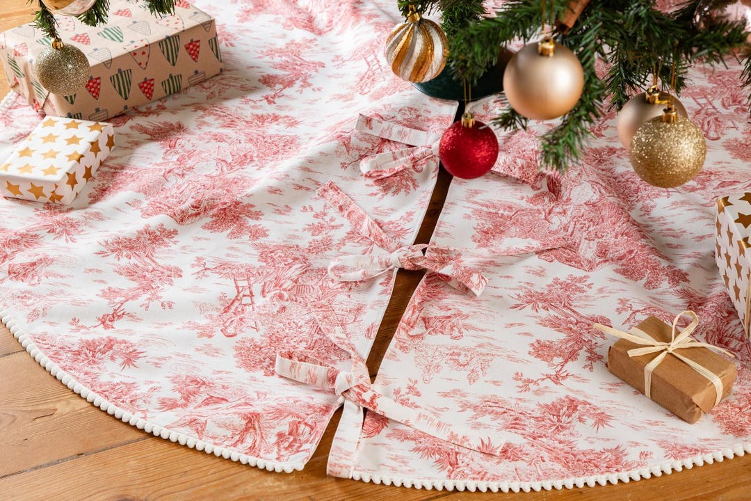 アメリカ購入ヴィンテージ クリスマススカート　クリスマス　インテリア 赤いトワルツリースカート、シノワズリーツリースカート、赤い田舎風