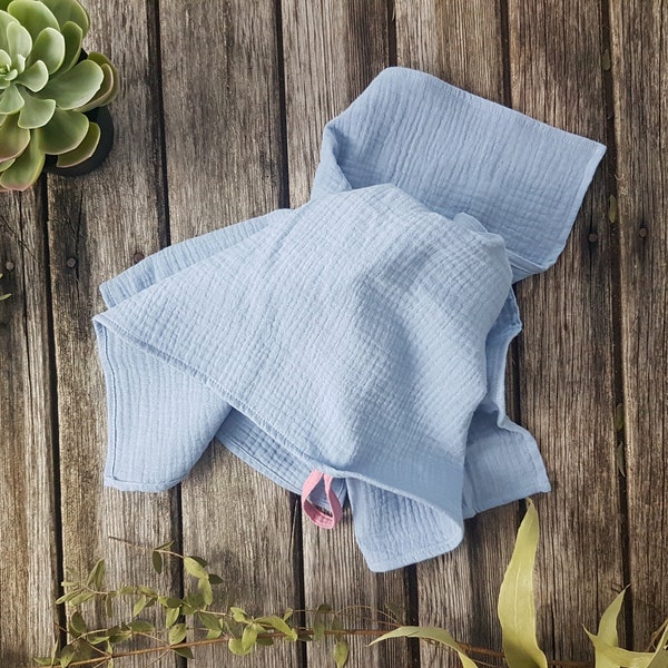 Blue muslin towel, cotton gauze towel, light blue cotton towel, double gauze tea towel