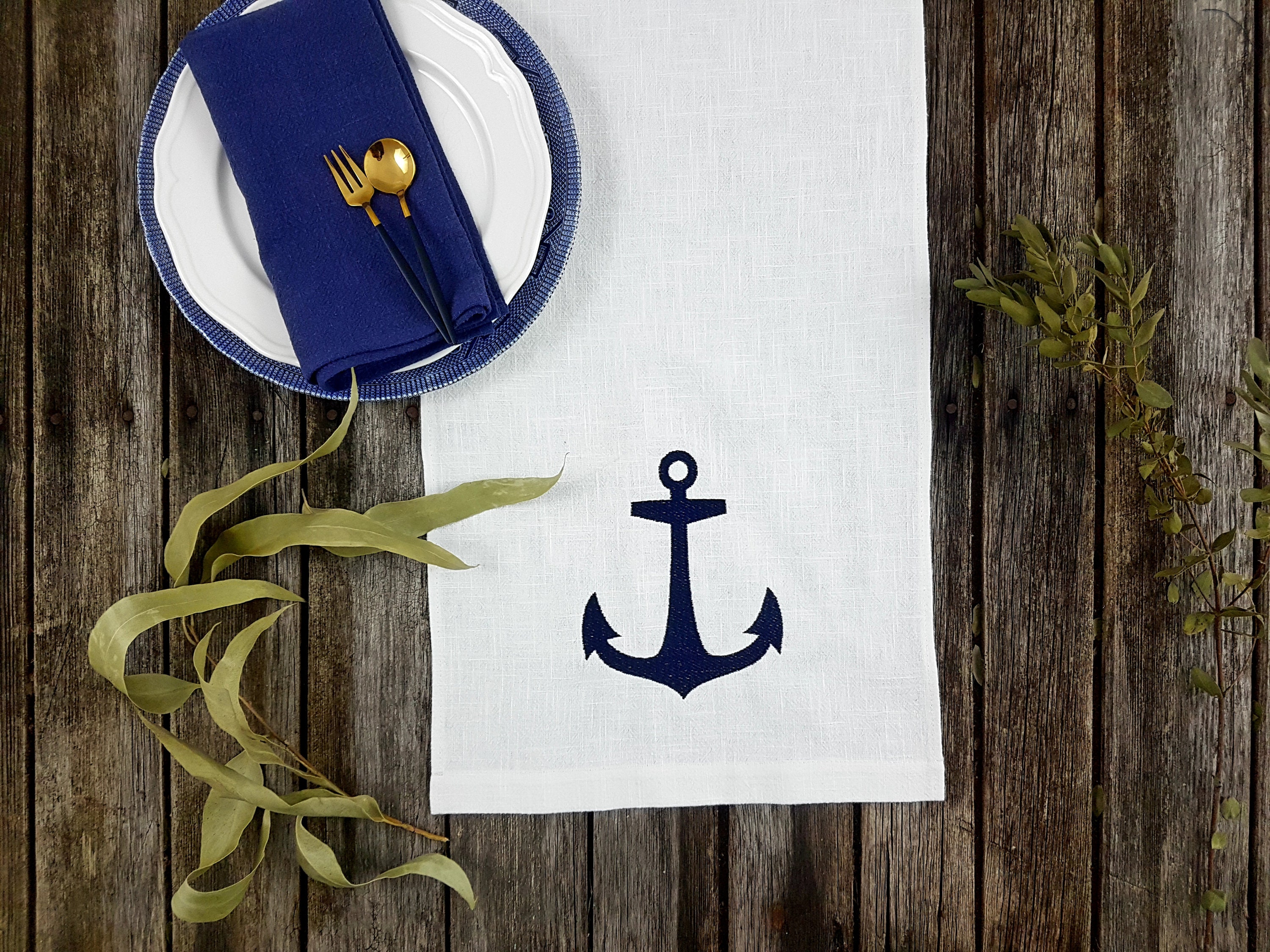 ANCHOR nautical table runner seaside home textiles lake Etsy