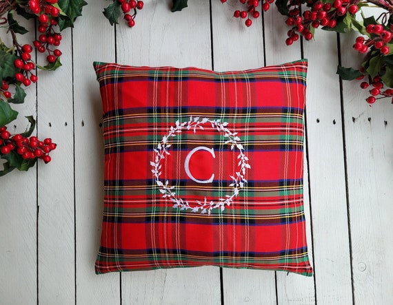 Personalized Royal Stewart Plaid Pillow Cover, Farmhouse Pillow