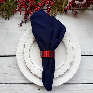 Plaid napkin rings, Christmas napkin rings, napkin ties Red and Blue