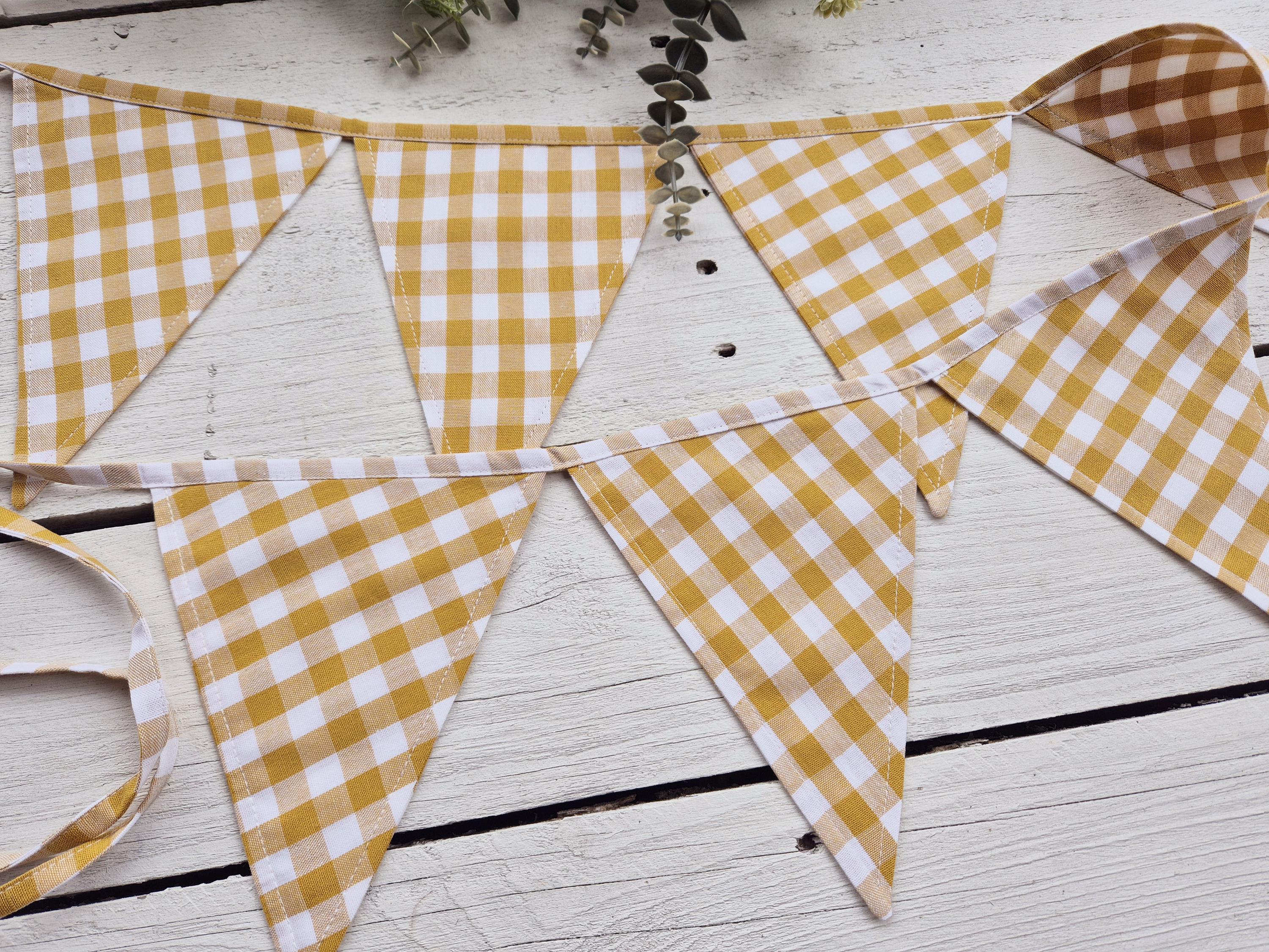 Oker gingham bunting, mustard bunting, yellow gingham bunting, Checked, chekered bunting