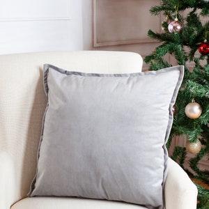 Light gray velvet pillow cover, gray cushion cover image 1