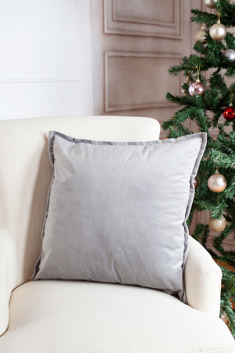 Light gray velvet pillow cover, gray cushion cover image 1