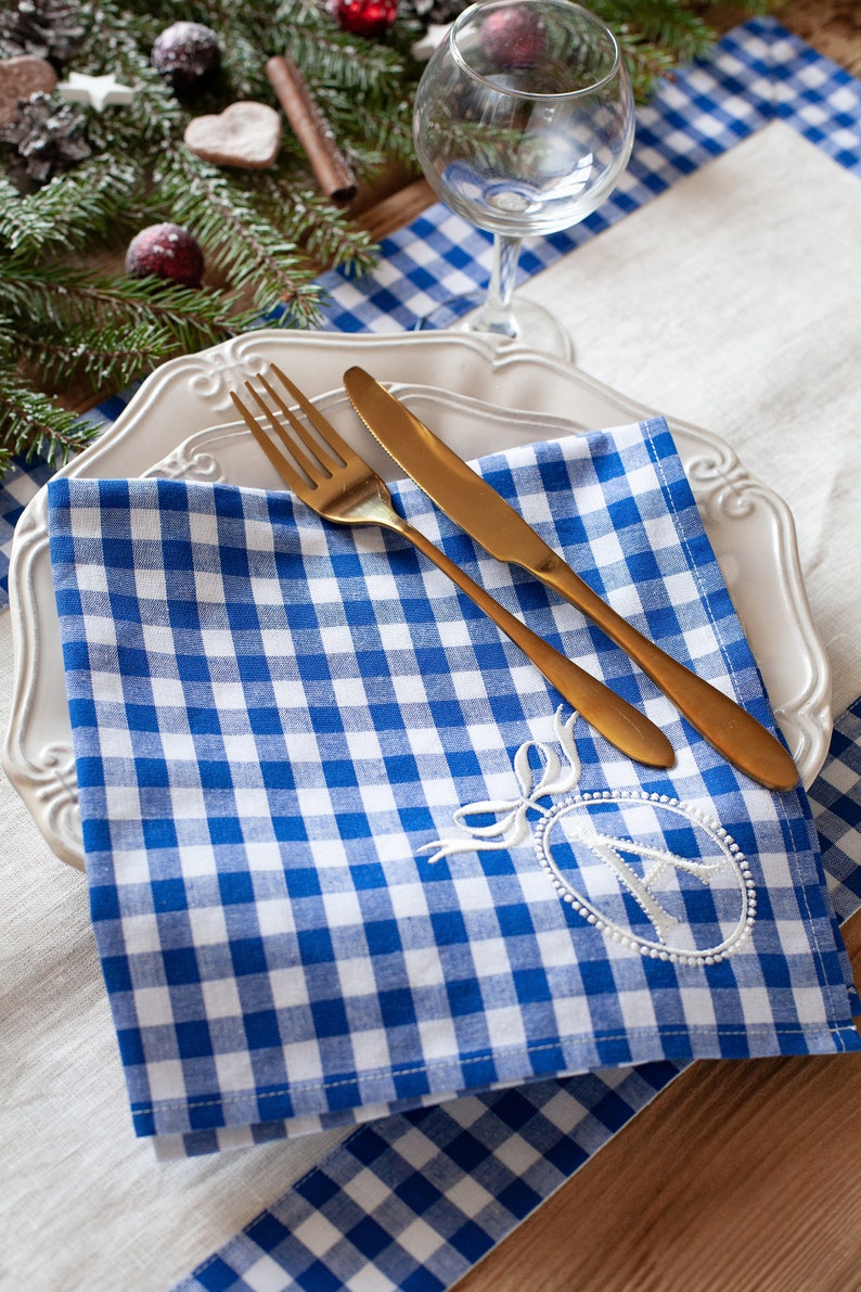 Personalized blue gingham napkins, Christmas napkins, Chinoicery napkins, Beatrice collection napkins image 5