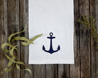 ANCHOR nautical table runner, seaside home textiles, lake house textiles, navy and white table runner, marine runner