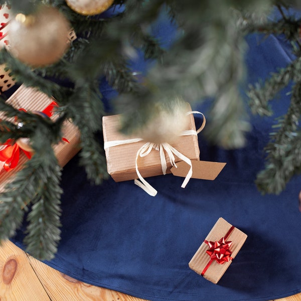 Navy velvet tree skirt, Christmas tree skirt, Monochrome tree skirt, velvet tree skirt