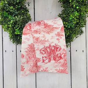 RED TOILE wreath sash,  toile wreath sash