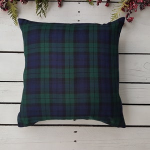 Blackwatch plaid pillow cover, farmhouse pillow cover, tartan pillow sham, green and navy plaid pillow