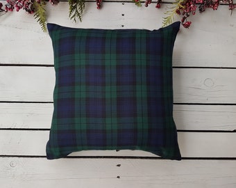 Blackwatch plaid pillow cover, farmhouse pillow cover, tartan pillow sham, green and navy plaid pillow