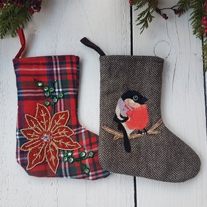Robin Christmas stockings, small stockings, embroidered stockings, Whimsical little Christmas stockings image 3