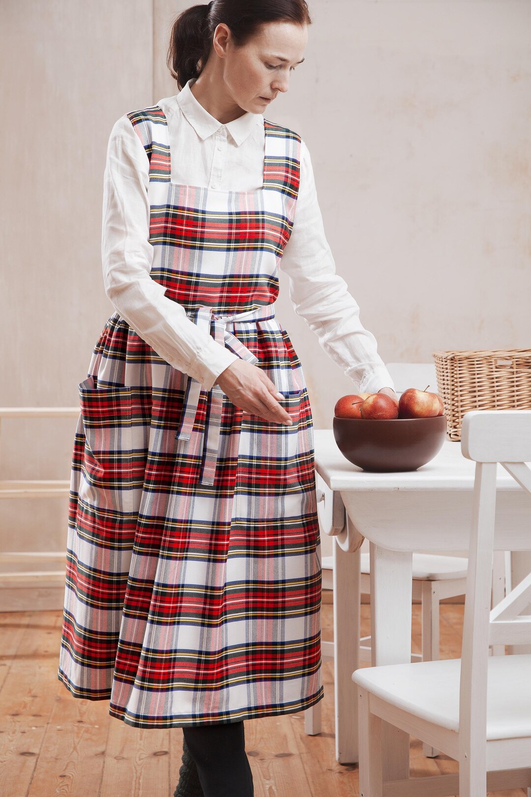 Plaid Pinafore Dress With Pockets, Gingham Apron for Ladies