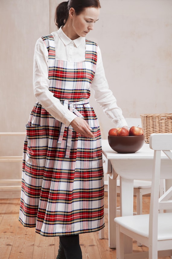 Plaid Pinafore Dress With Pockets, Gingham Apron for Ladies